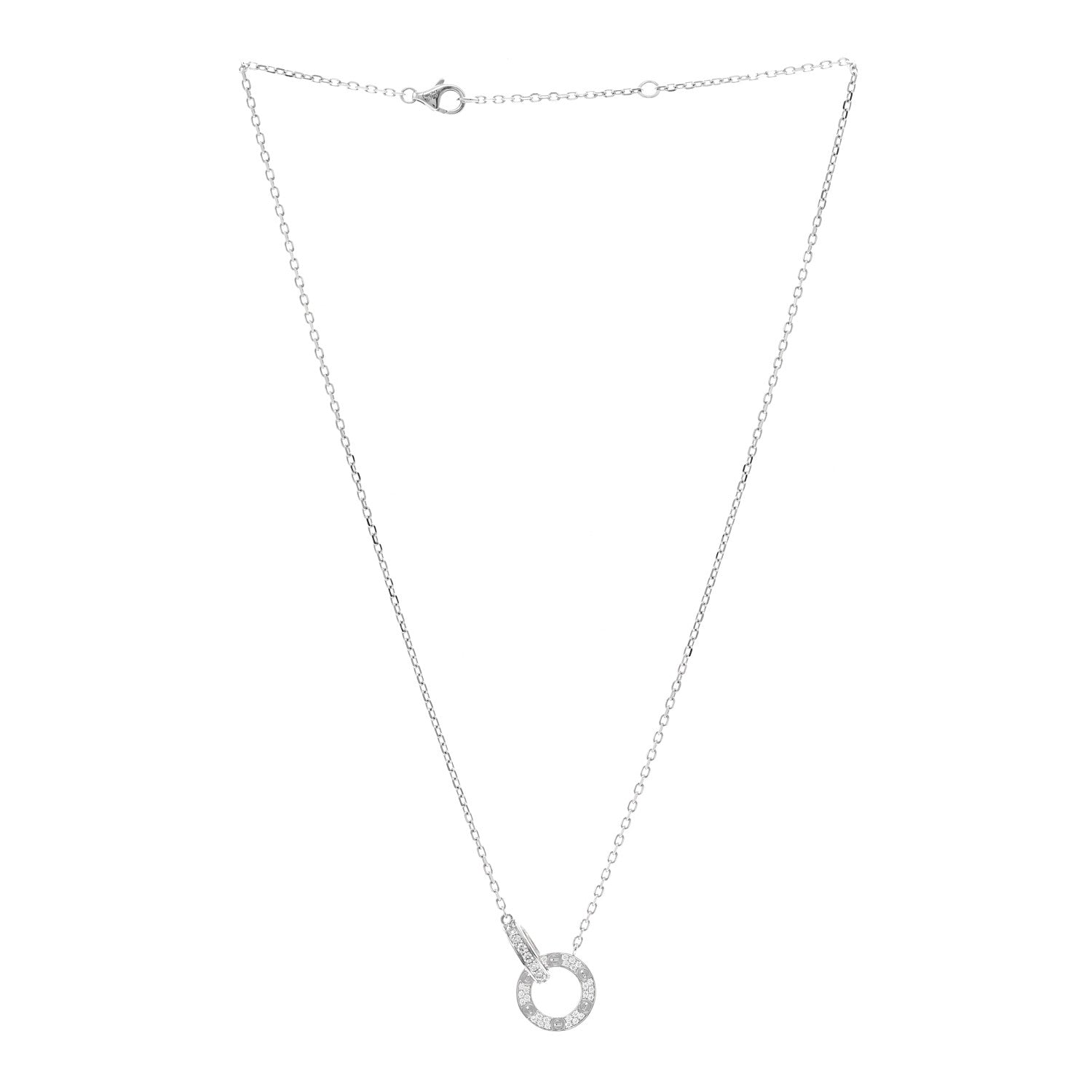 Cartier 18K White Gold Diamond Interlocking LOVE Paved Necklace 3 of 5