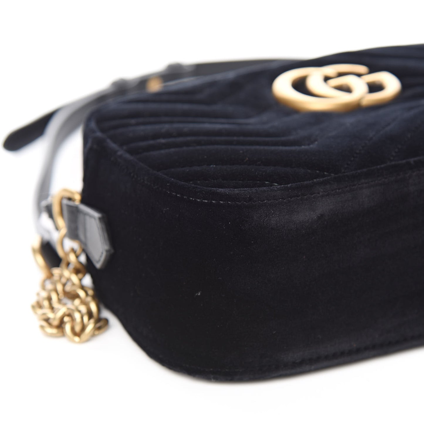 Velvet Matelasse Small GG Marmont Chain Shoulder Bag Black