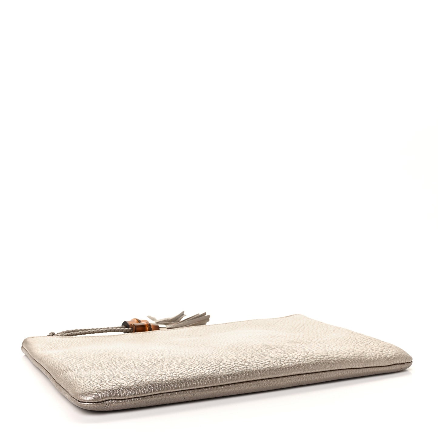 Metallic Pebbled Calfskin Large Bamboo Clutch Gold
