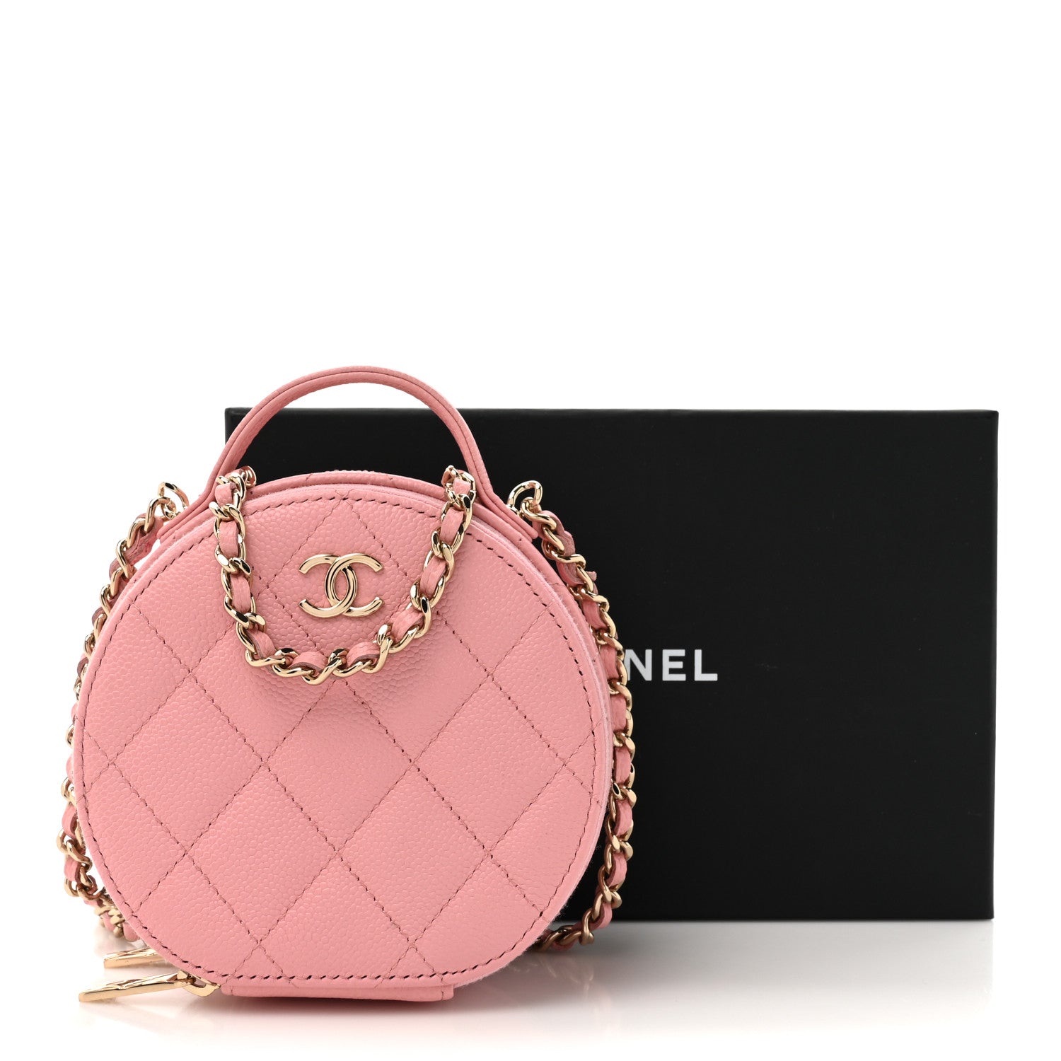 Chanel Caviar Quilted Round Handle With Care Vanity With Chain Pink 12 of 12