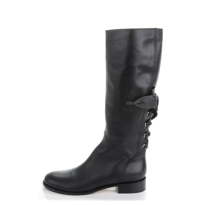 Valentino Garavani Soft Nappa Ascot Ribbon Lace-Up Riding Boots 40 Black 1 of 8
