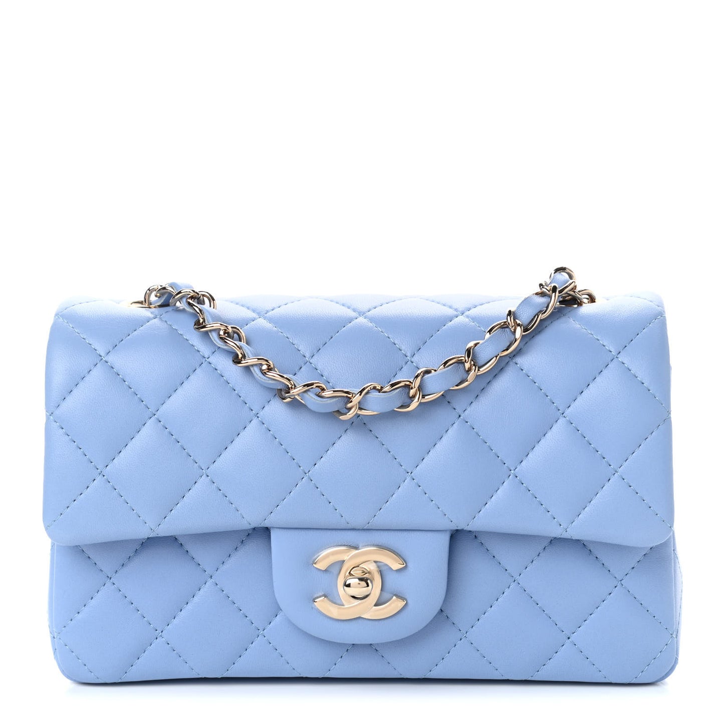 Lambskin Quilted Mini Rectangular Flap Light Blue