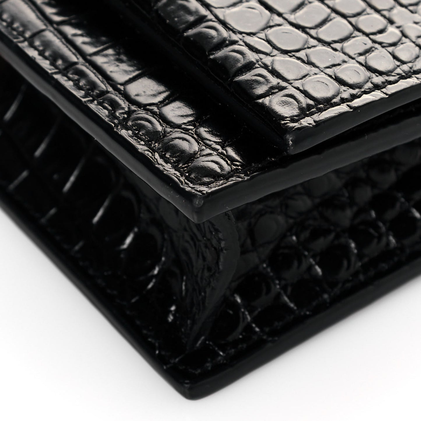 Calfskin Crocodile Embossed Kate Monogram Tassel Chain Wallet Black