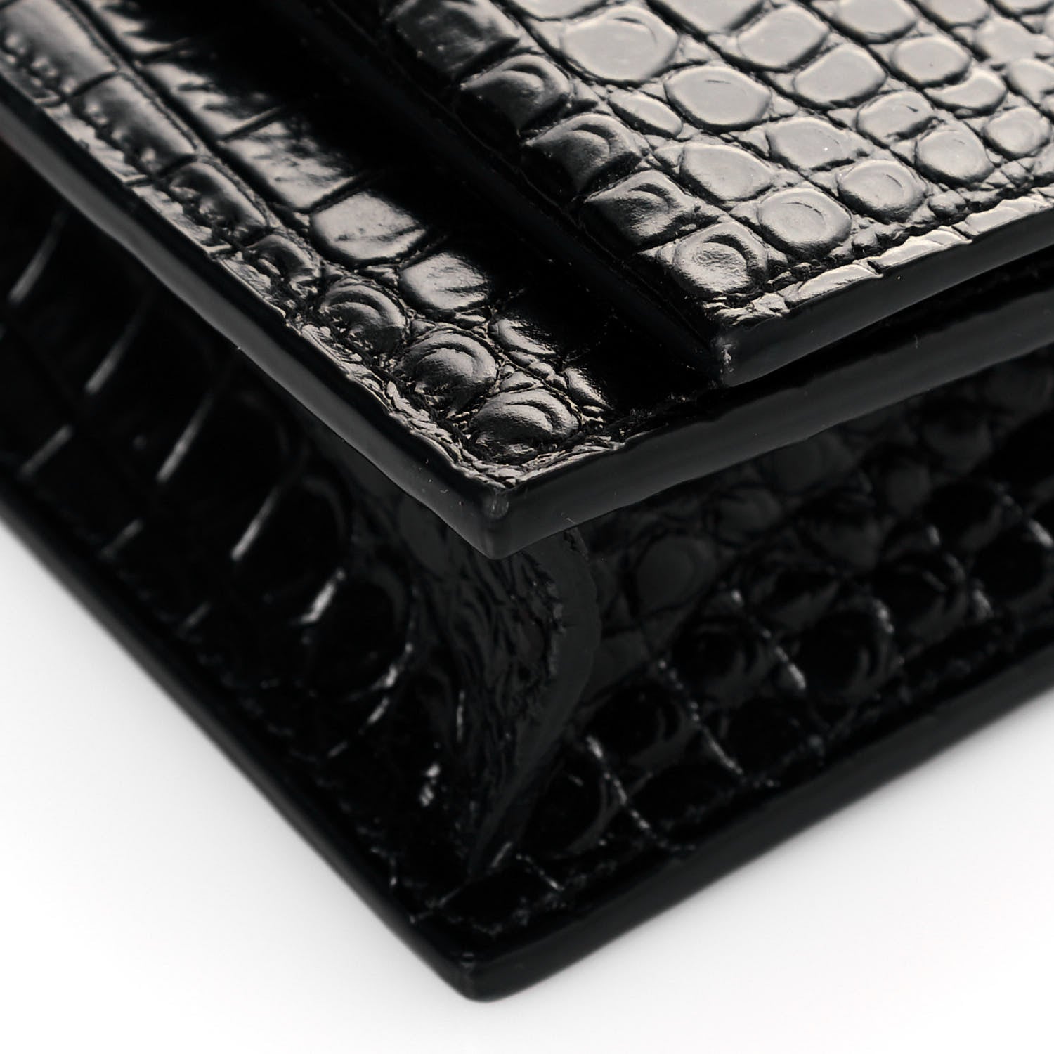 Saint Laurent Calfskin Crocodile Embossed Kate Monogram Tassel Chain Wallet Black 9 of 12