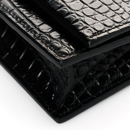 Saint Laurent Calfskin Crocodile Embossed Kate Monogram Tassel Chain Wallet Black 9 of 12