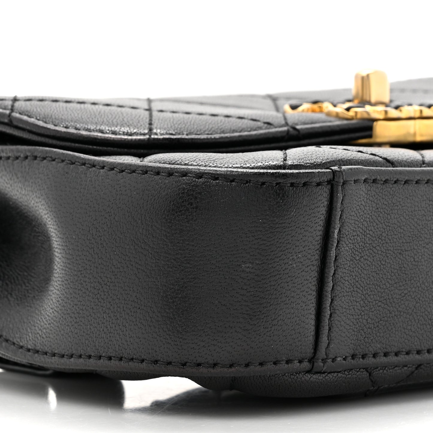 Lambskin Quilted Chain Infinity Waist Belt Bag Black