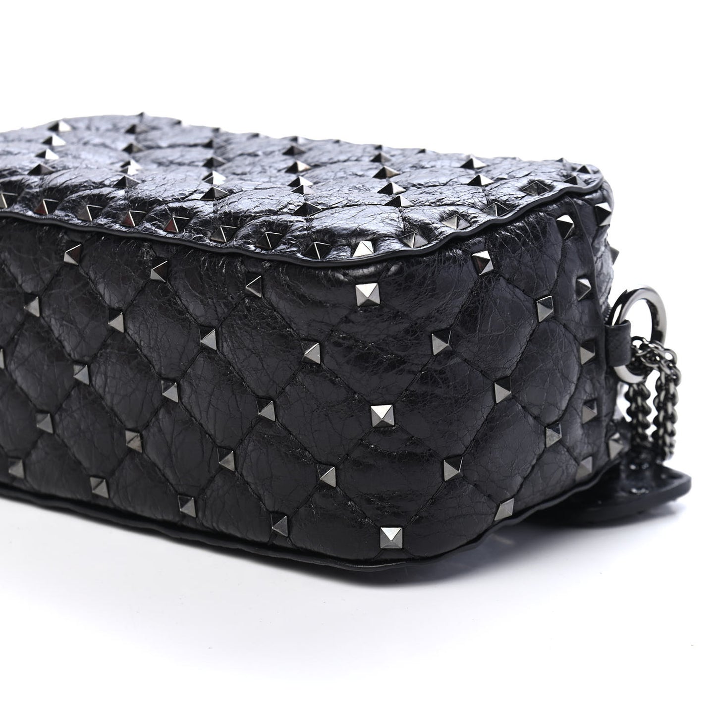 Craquele Nappa Rockstud Spike Crossbody Black