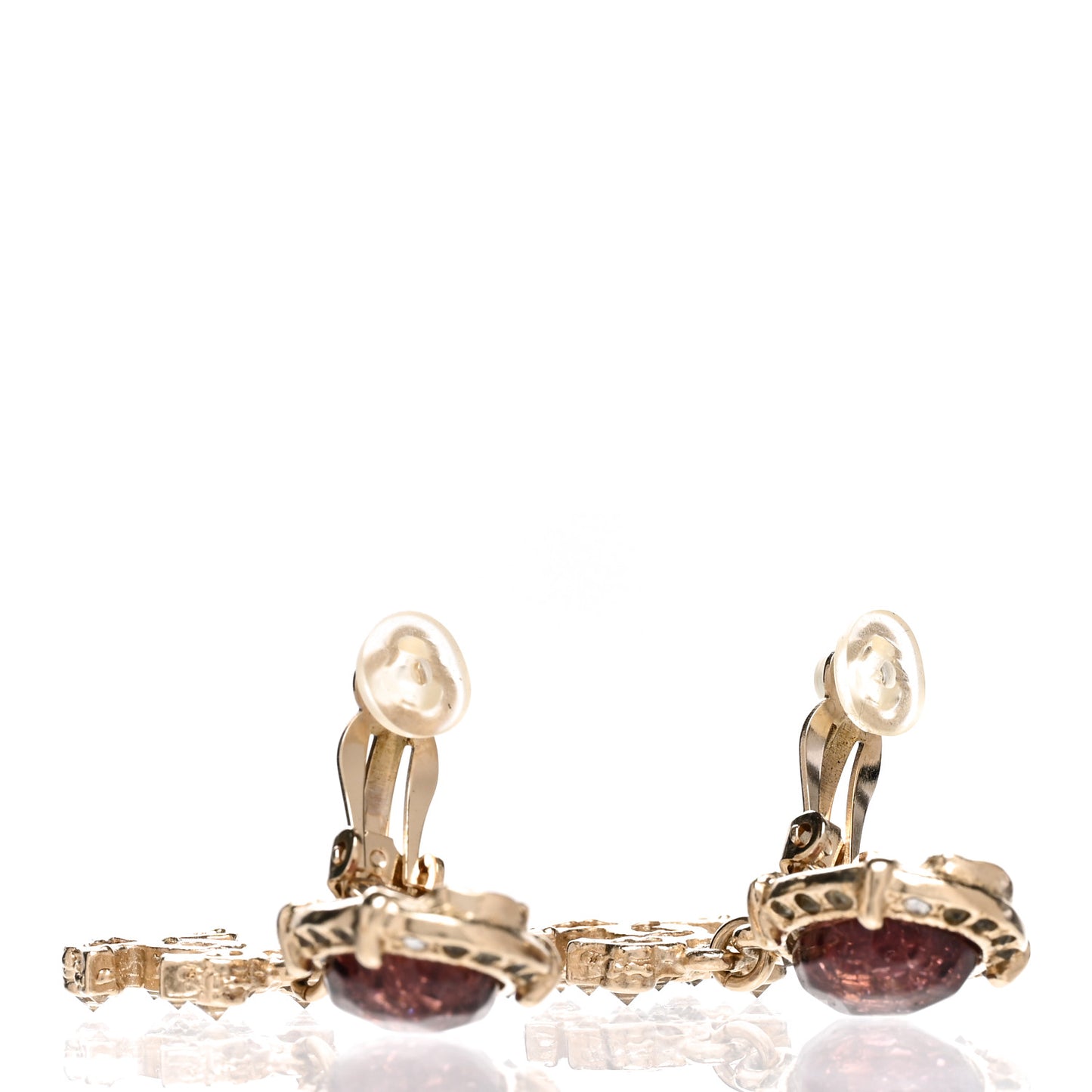 Crystal CC Drop Earrings Gold Red