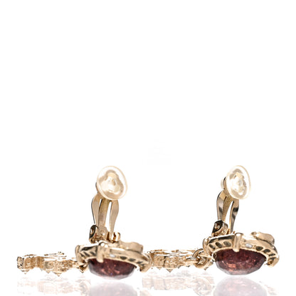 Chanel Crystal CC Drop Earrings Gold Red 3 of 5