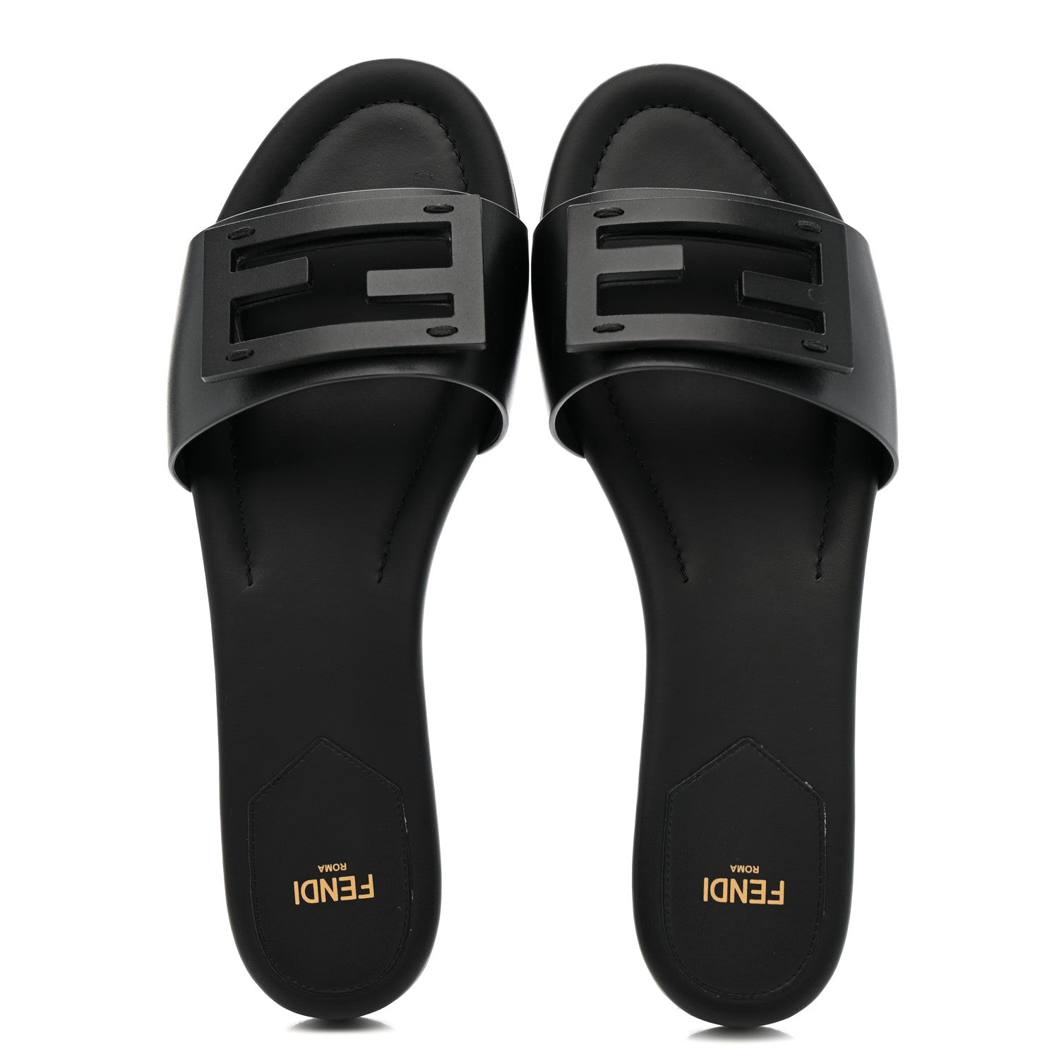 Fendi Vitello Cuoio Baguette Flat Slide Sandals 39.5 Black 2 of 9