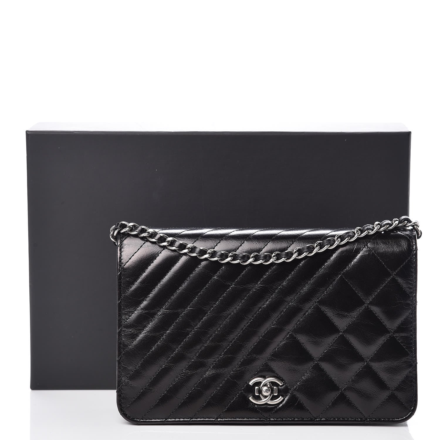 Chanel Glazed Calfskin Quilted Coco Boy Wallet On Chain WOC Black 11 of 11