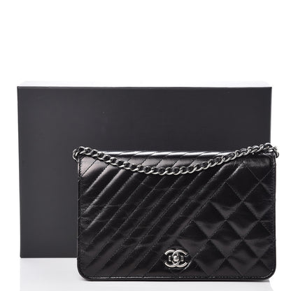 Chanel Glazed Calfskin Quilted Coco Boy Wallet On Chain WOC Black 11 of 11