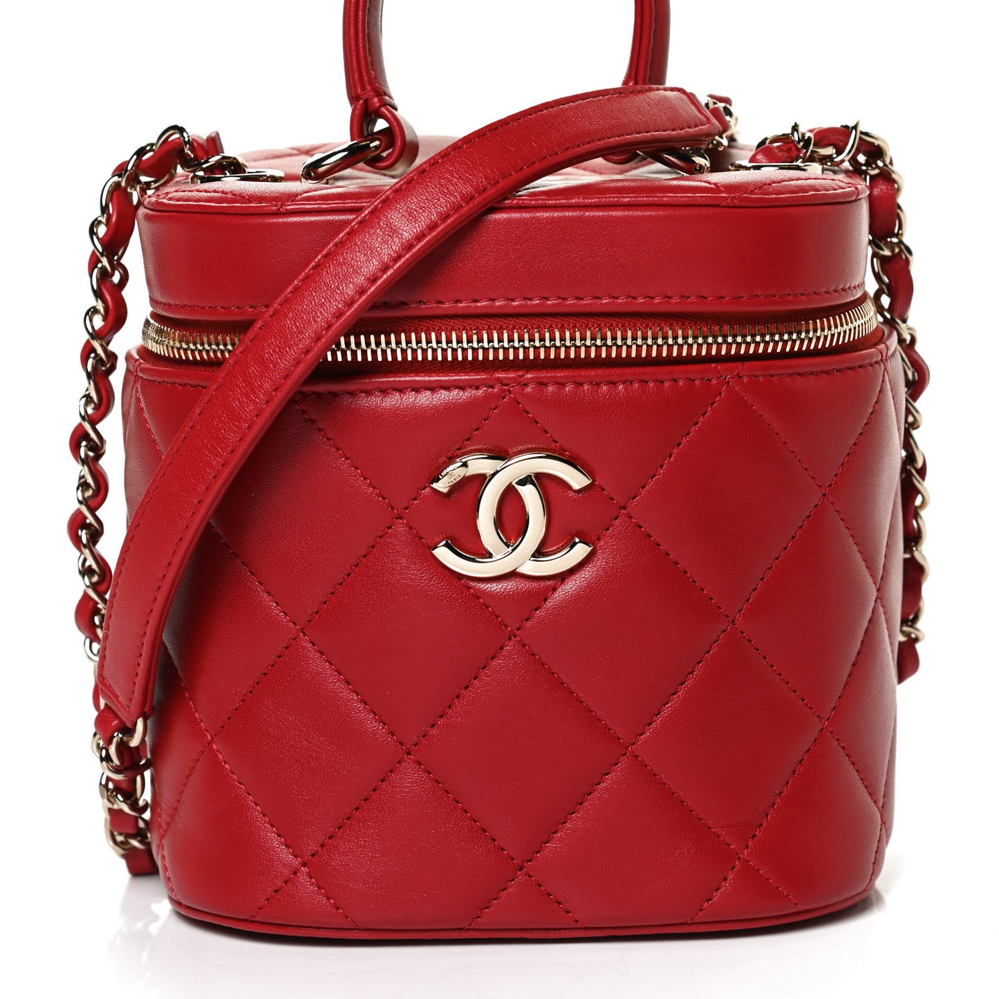 Lambskin Quilted Trendy Vanity Case Red