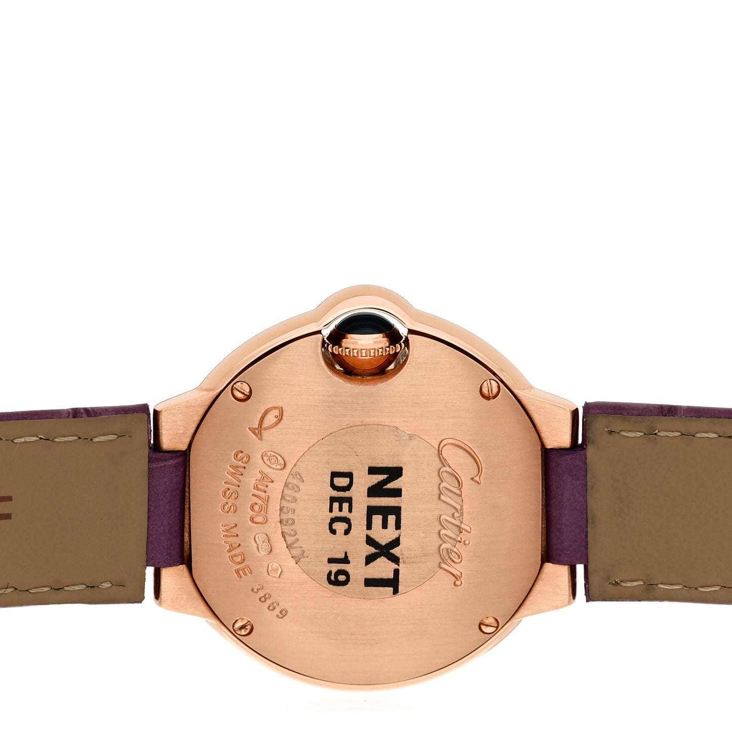 18K Pink Gold Alligator Diamond 33mm Ballon Bleu De Cartier Quartz Watch Violet