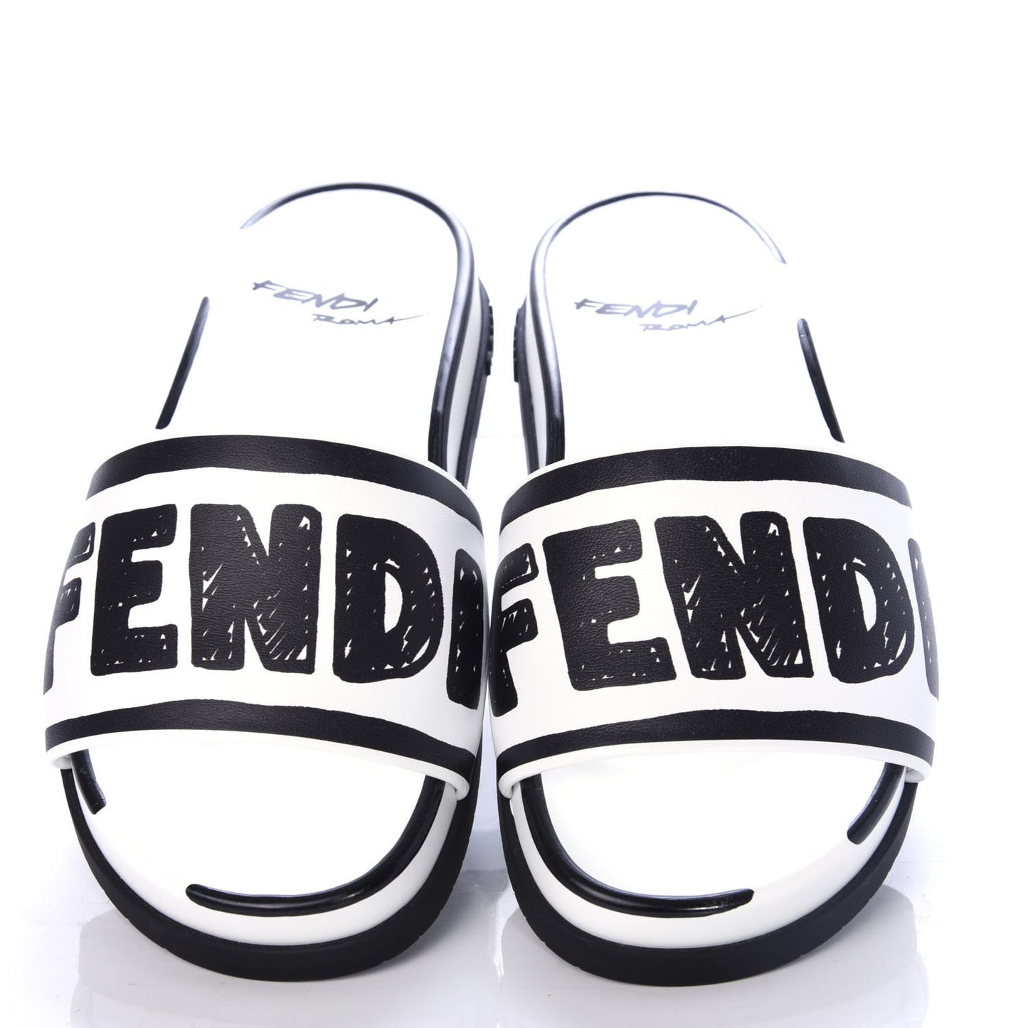 X JOSHUA VIDES Roma Calfskin Fussbetts Slide Sandals 35 Snow White Black