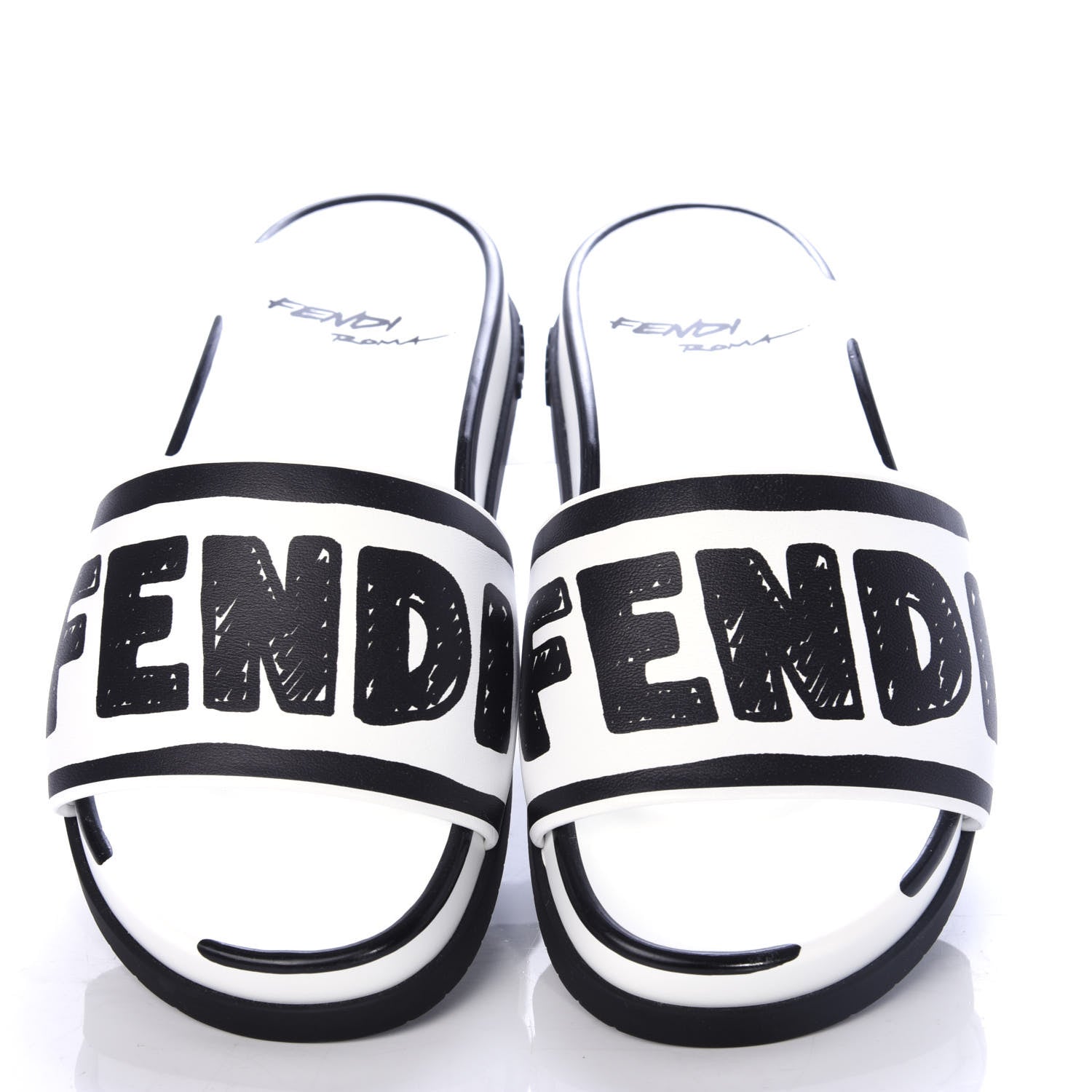 Fendi X JOSHUA VIDES Roma Calfskin Fussbetts Slide Sandals 35 Snow White Black 5 of 10