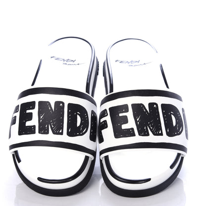 Fendi X JOSHUA VIDES Roma Calfskin Fussbetts Slide Sandals 35 Snow White Black 5 of 10