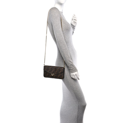 Fendi Vitello Soft F is Fendi Bi-Color FF 1974 Embossed Envelope Wallet On Chain with Pouches Maya Black 2 of 16