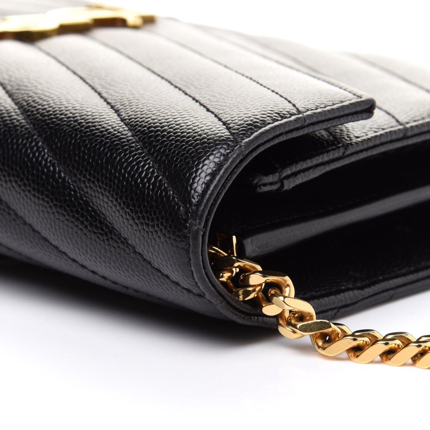 Grain De Poudre Matelasse Chevron Monogram Chain Wallet Black