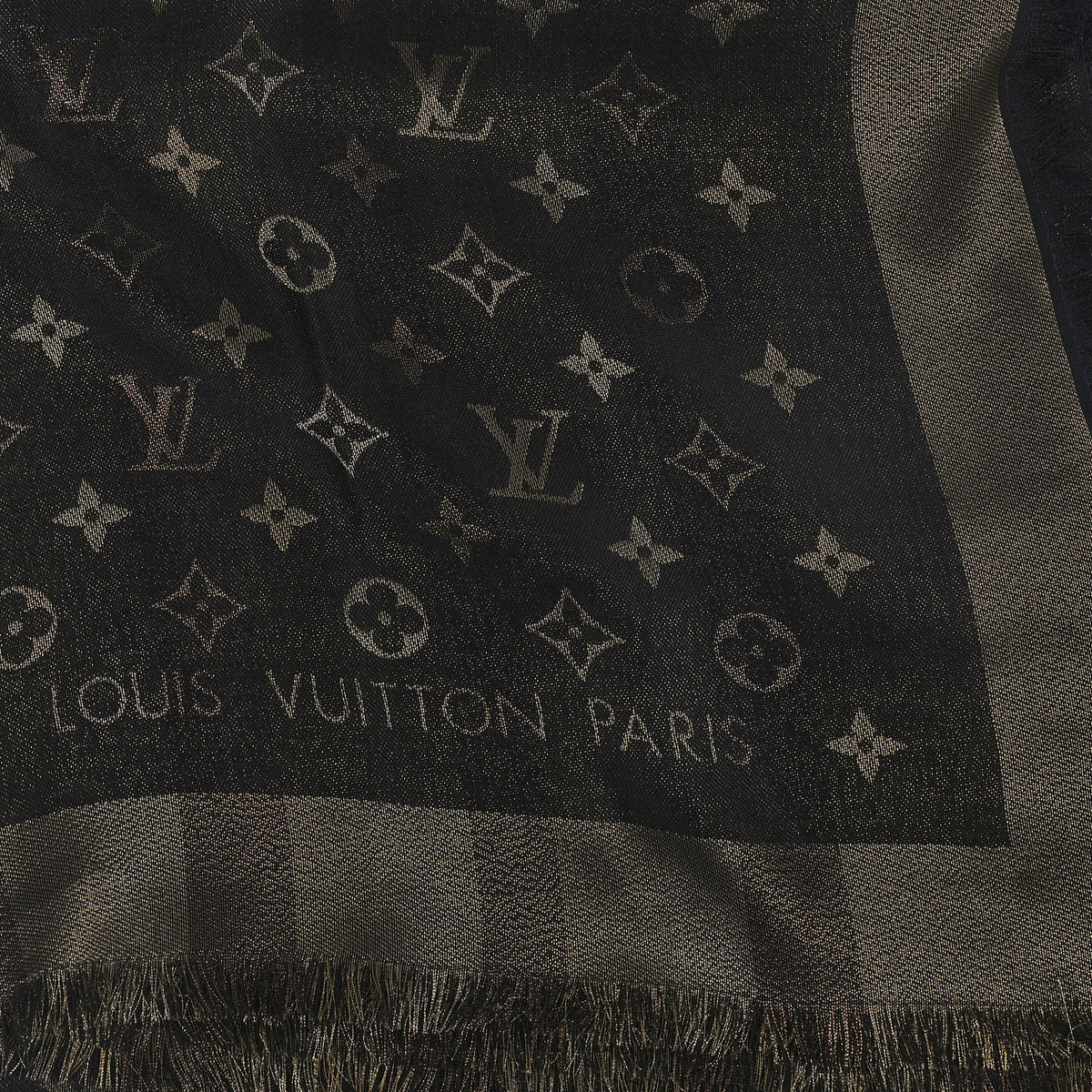 Louis Vuitton Silk Lurex Wool So Shine Monogram Shawl Black 2 of 3