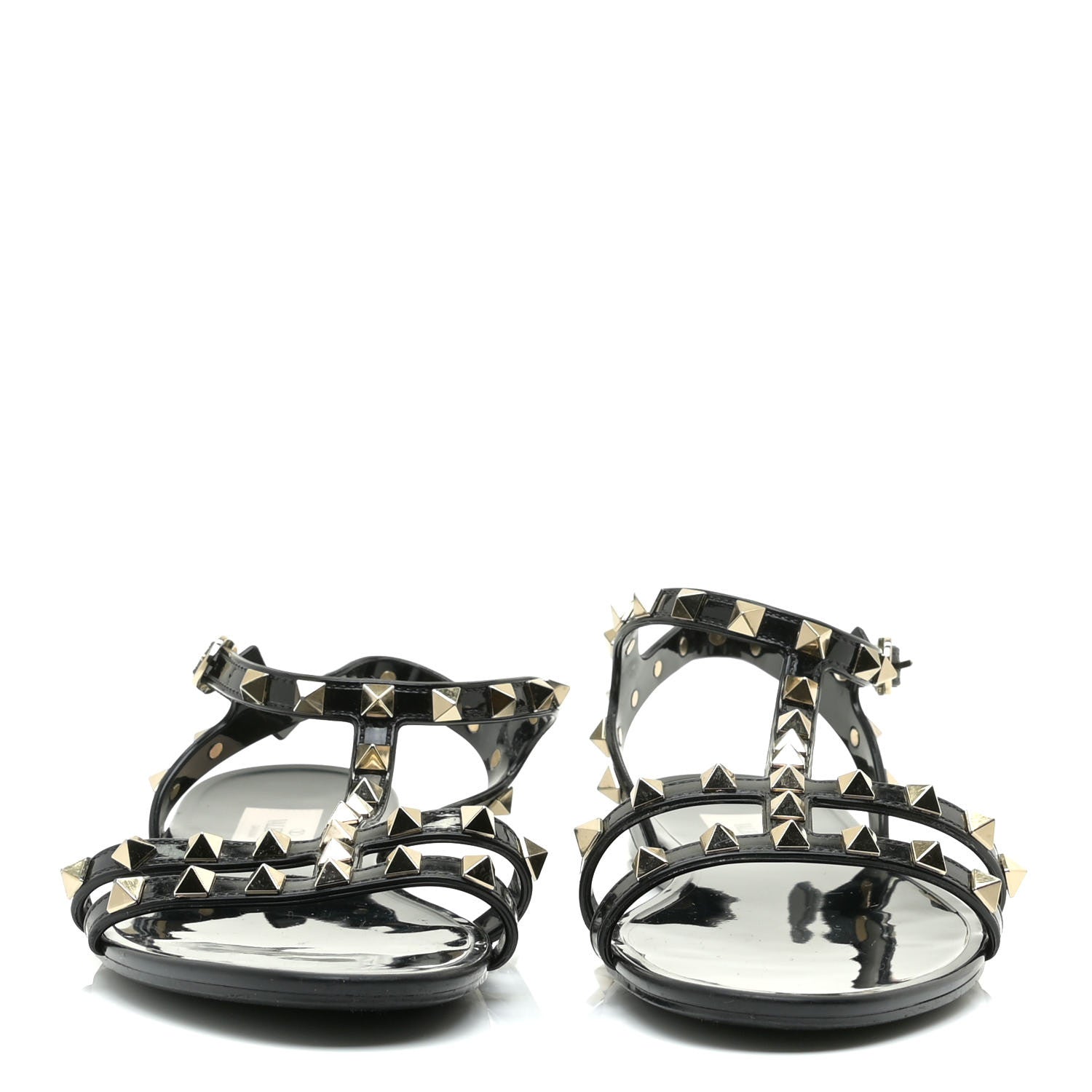 Valentino Garavani Patent Rockstud T-Strap Slingback Flat Sandals 38 Black 2 of 7