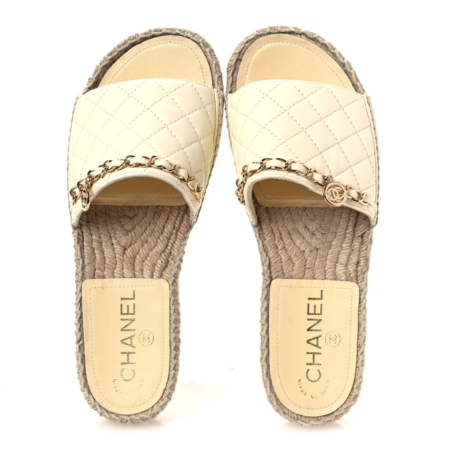 Chanel Lambskin Quilted CC Espadrille Slip On Sandals 36 Ivory 2 of 10