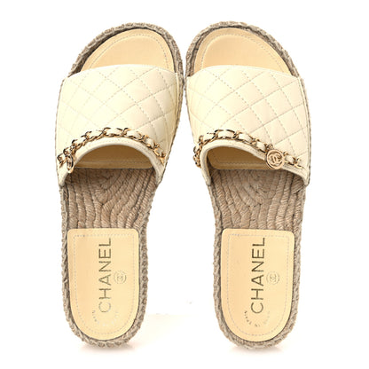 Chanel Lambskin Quilted CC Espadrille Slip On Sandals 36 Ivory 2 of 10