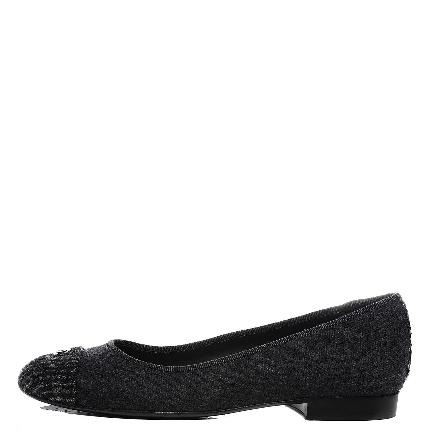 Tweed Flannel Cap Toe Ballerina Flats Grey Black 36