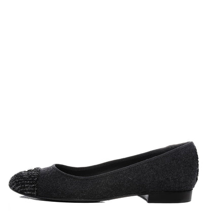 Chanel Tweed Flannel Cap Toe Ballerina Flats Grey Black 36 1 of 9