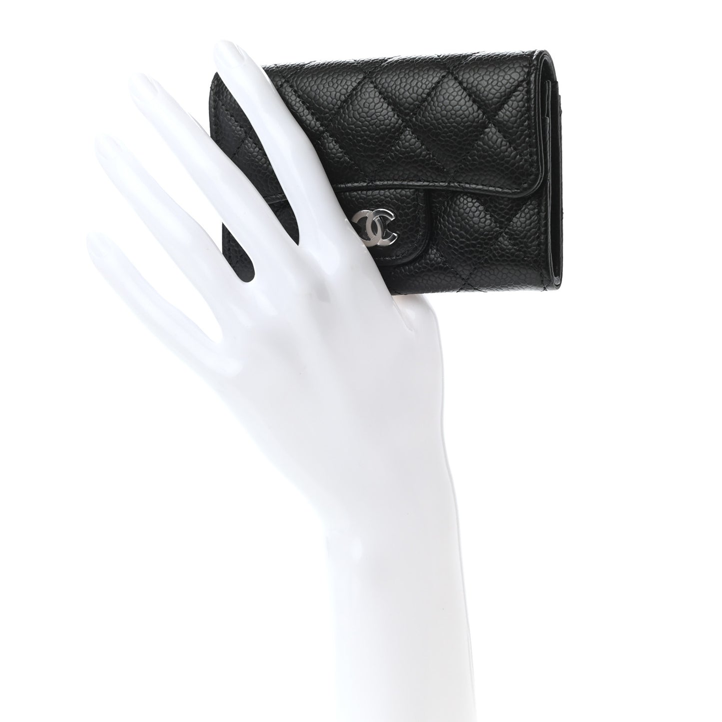 Caviar Quilted Flap Card Holder Wallet Black