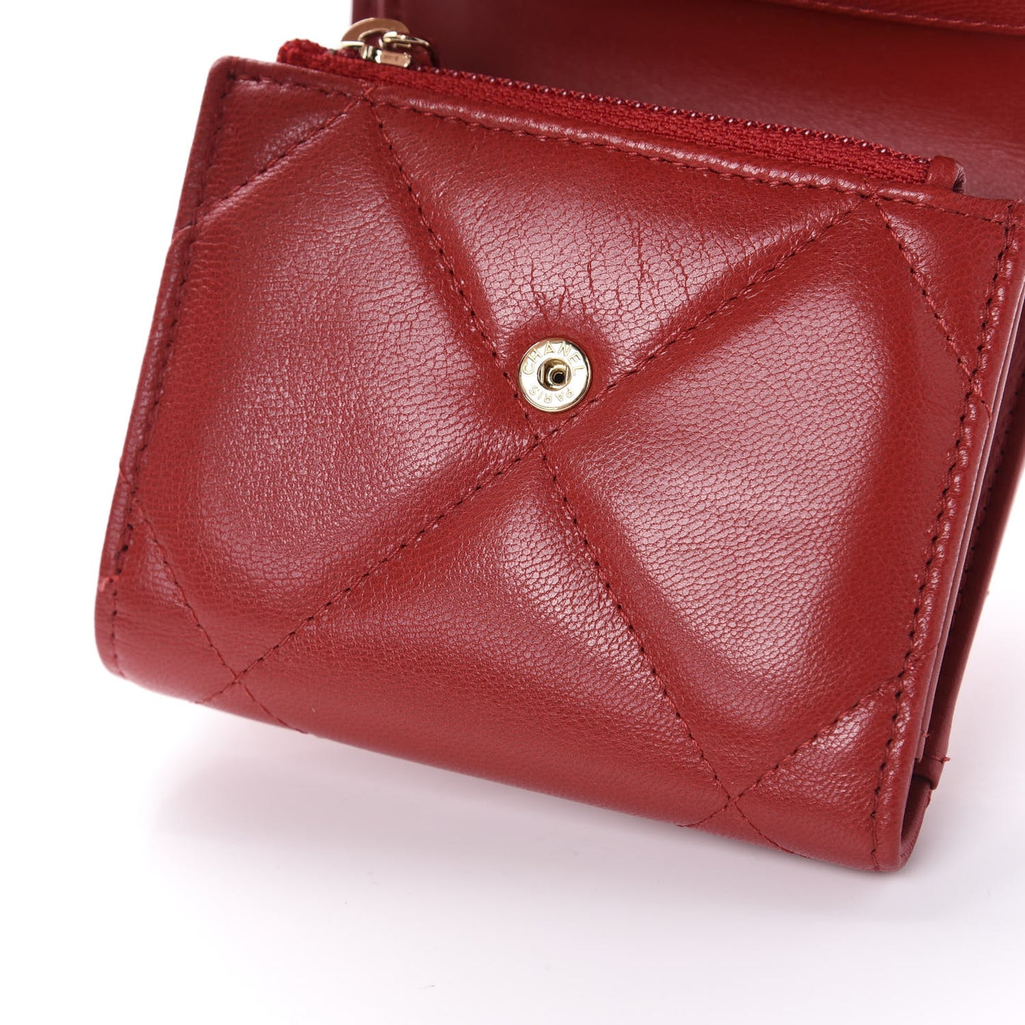 Goatskin Quilted 19 Small Flap Wallet Red