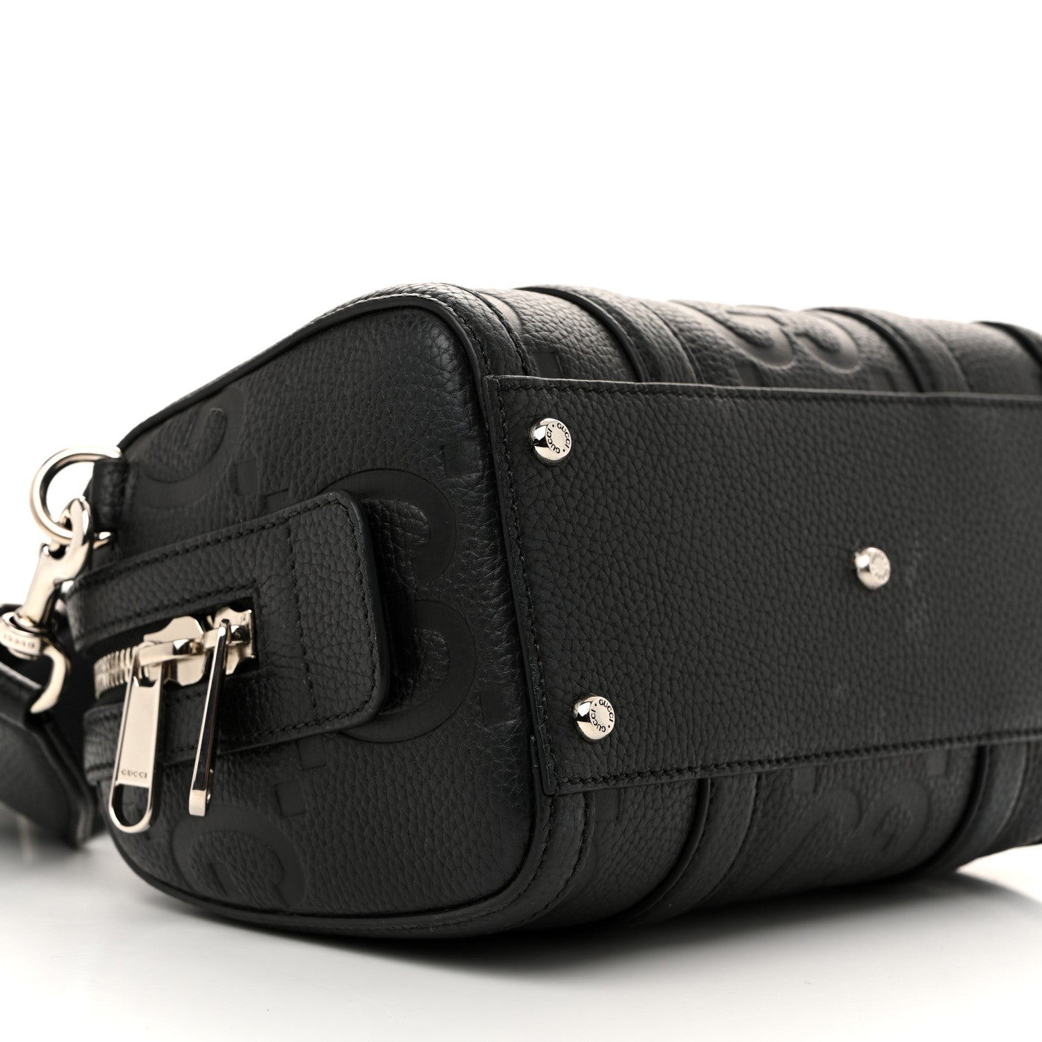 Gucci Piuma Calfskin Jumbo GG Embossed Mini Duffle Bag Black 9 of 10