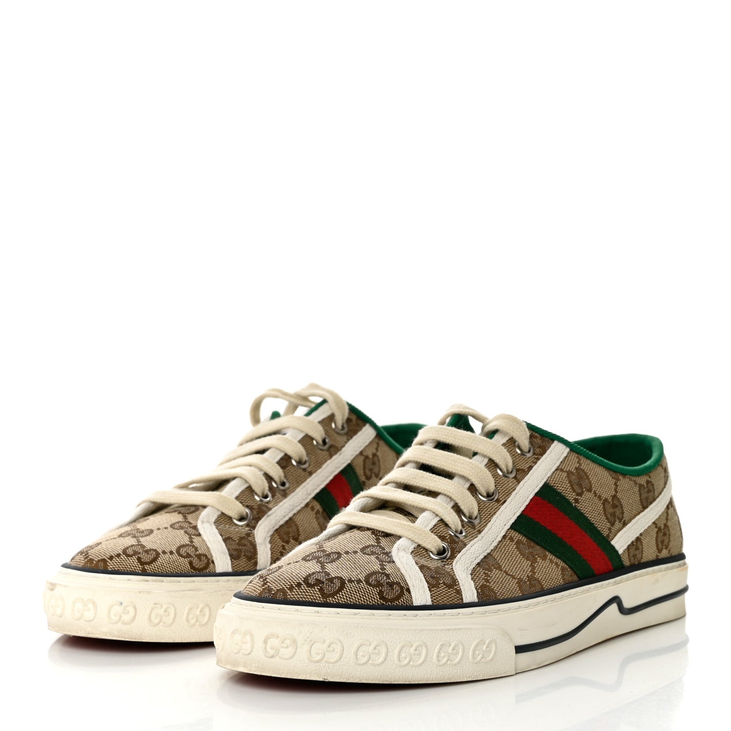GG Monogram Web Womens 1977 Tennis Sneakers 39.5 Beige Ebony Mystic White