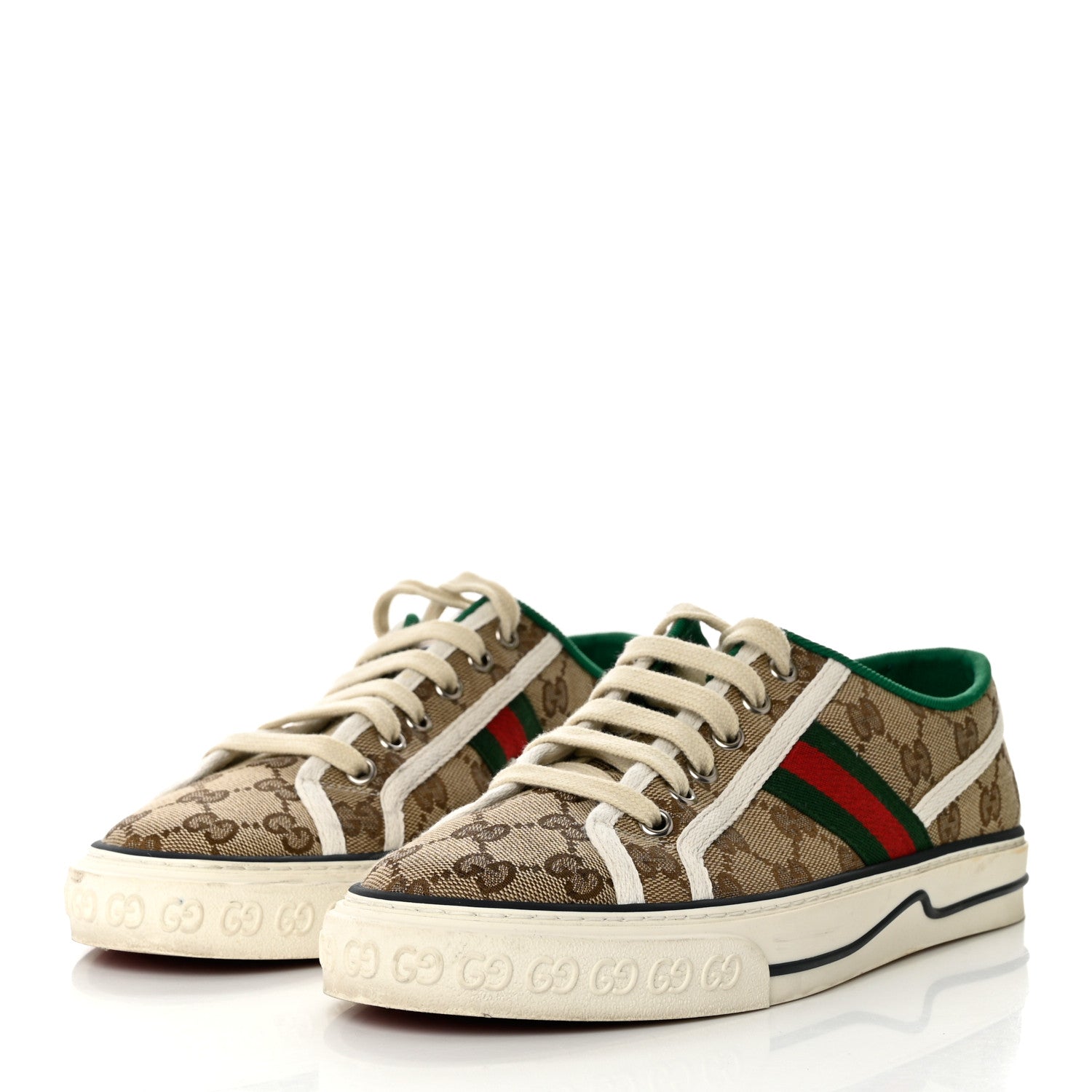 Gucci GG Monogram Web Womens 1977 Tennis Sneakers 39.5 Beige Ebony Mystic White 3 of 8