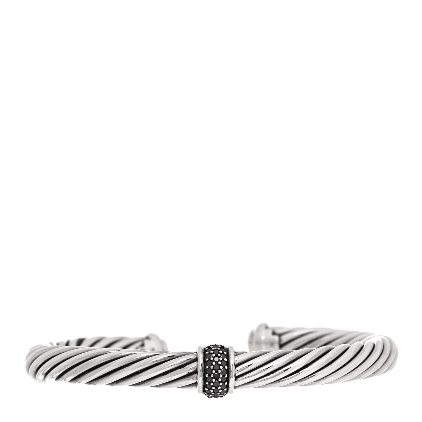 Sterling Silver Black Diamond 7mm Cable Classics Station Bracelet