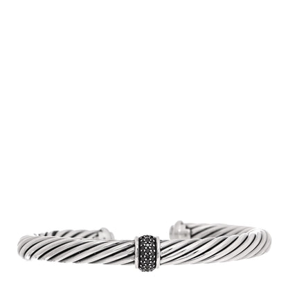 David Yurman Sterling Silver Black Diamond 7mm Cable Classics Station Bracelet 1 of 5