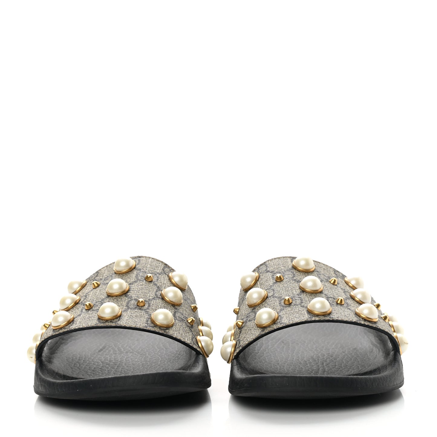 GG Supreme Monogram Pearls Slide Sandals 41 Beige