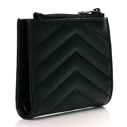 Saint Laurent Grain De Poudre Matelasse Chevron Monogram Zipped Card Case Black 3 of 10