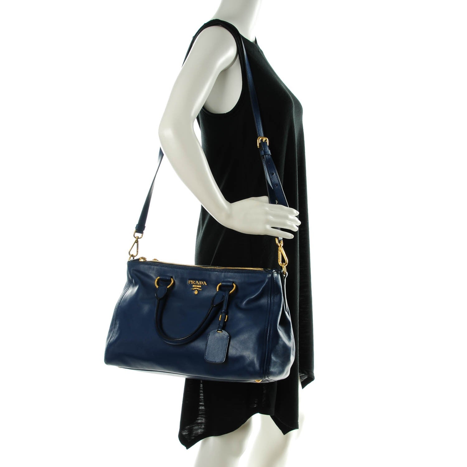 Prada Soft Calf Double Zip Shoulder Bag Bleuette 2 of 8