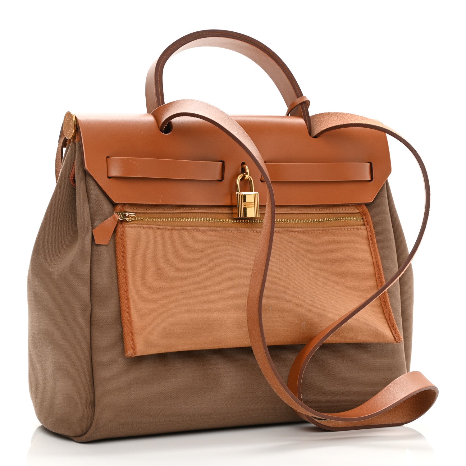 Hermes Vache Hunter Toile Herbag Zip 31 PM Etoupe Dune Fauve 4 of 13