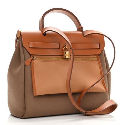 Hermes Vache Hunter Toile Herbag Zip 31 PM Etoupe Dune Fauve 4 of 13