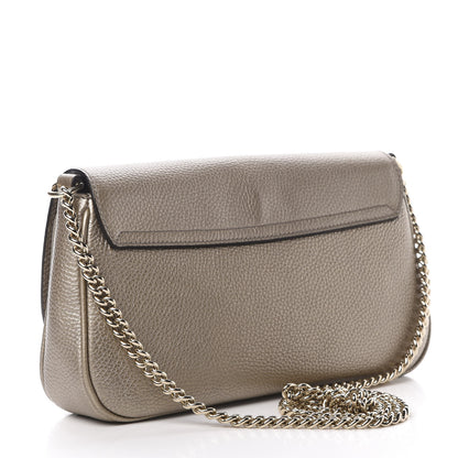 Gucci Metallic Pebbled Calfskin Medium Soho Flap Crossbody Golden Beige 3 of 11