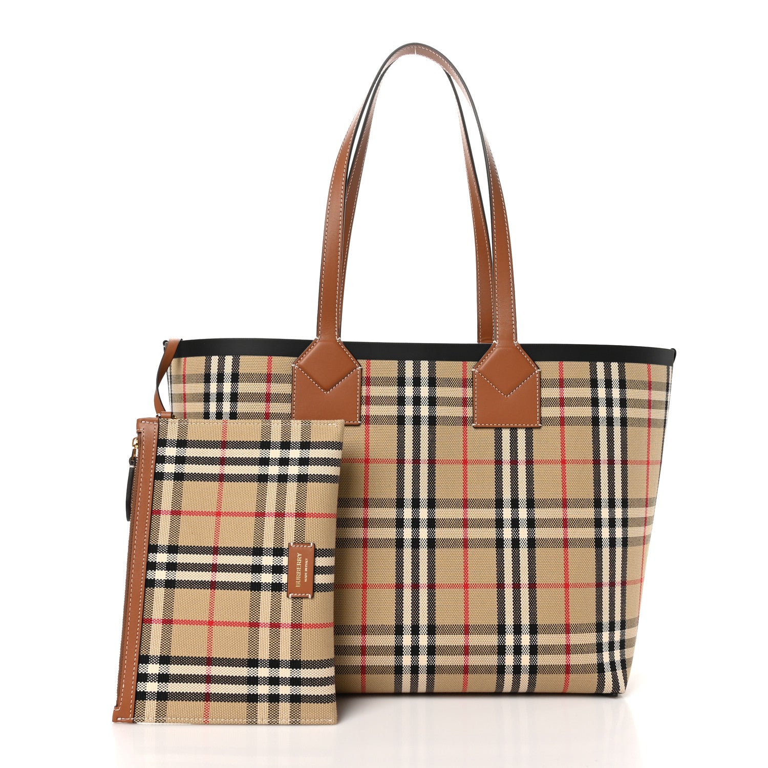Burberry Cotton Vintage Check Medium London Tote Bag Briar Brown Black 3 of 11