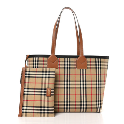 Burberry Cotton Vintage Check Medium London Tote Bag Briar Brown Black 3 of 11