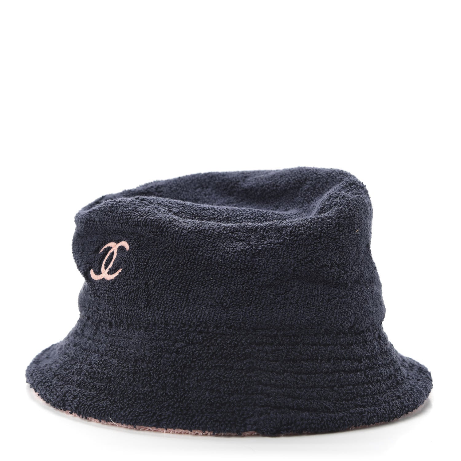 Chanel Cotton Terrycloth CC Cloche Bucket Hat M Navy Blue Pink 4 of 7