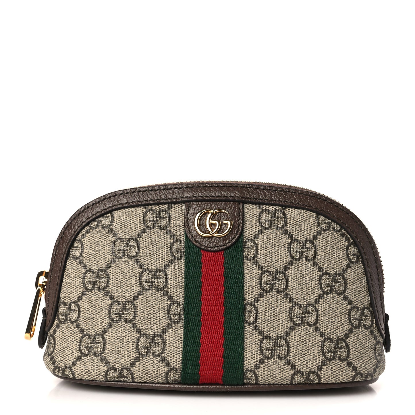 GG Supreme Monogram Textured Calfskin Web Medium Ophidia Cosmetic Case Beige Ebony New Acero