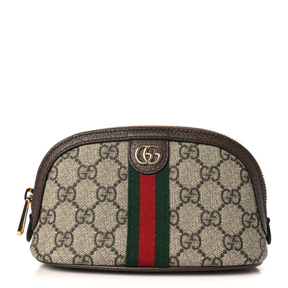 Gucci GG Supreme Monogram Textured Calfskin Web Medium Ophidia Cosmetic Case Beige Ebony New Acero 1 of 10