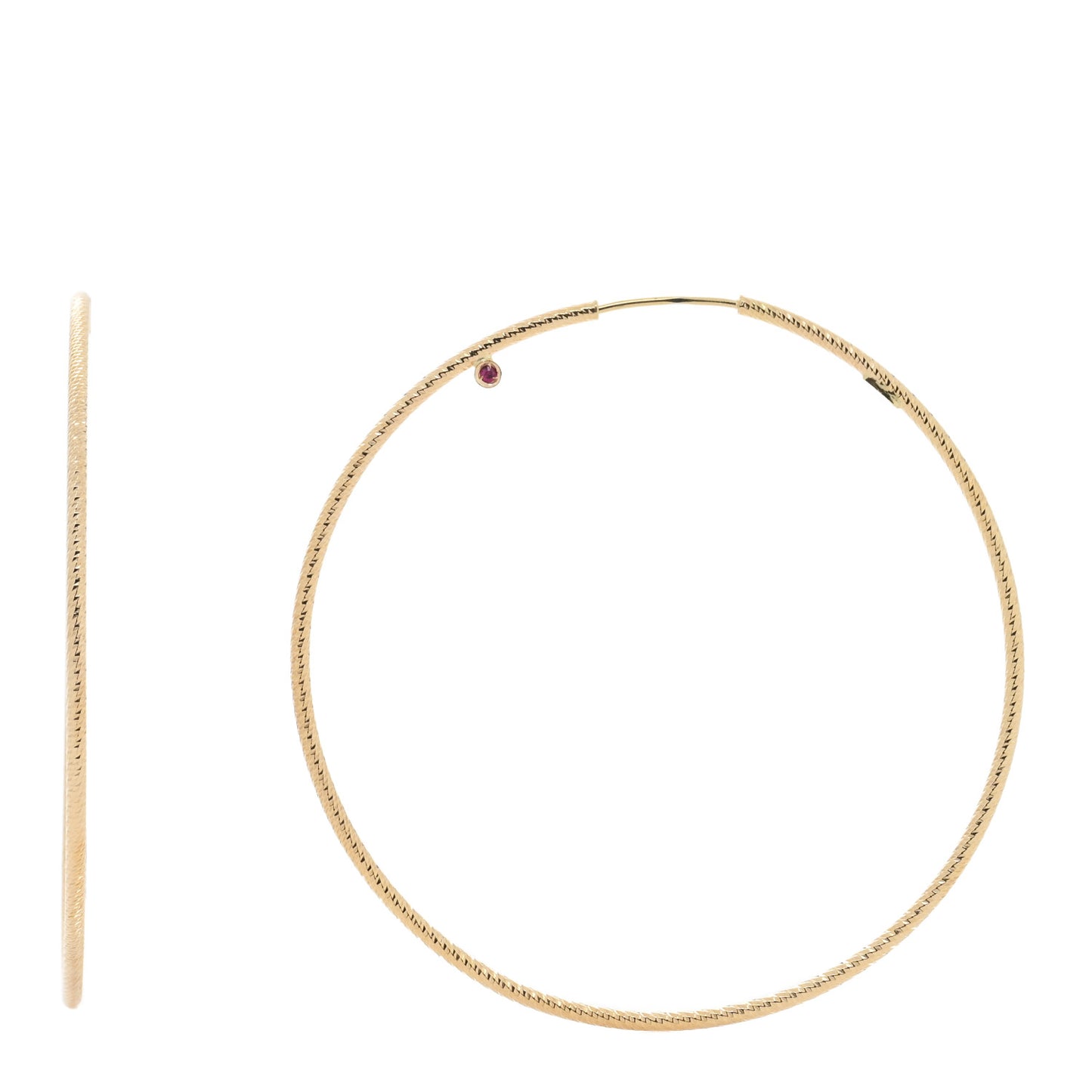 18K Yellow Gold Ruby Large Hoop Earrings
