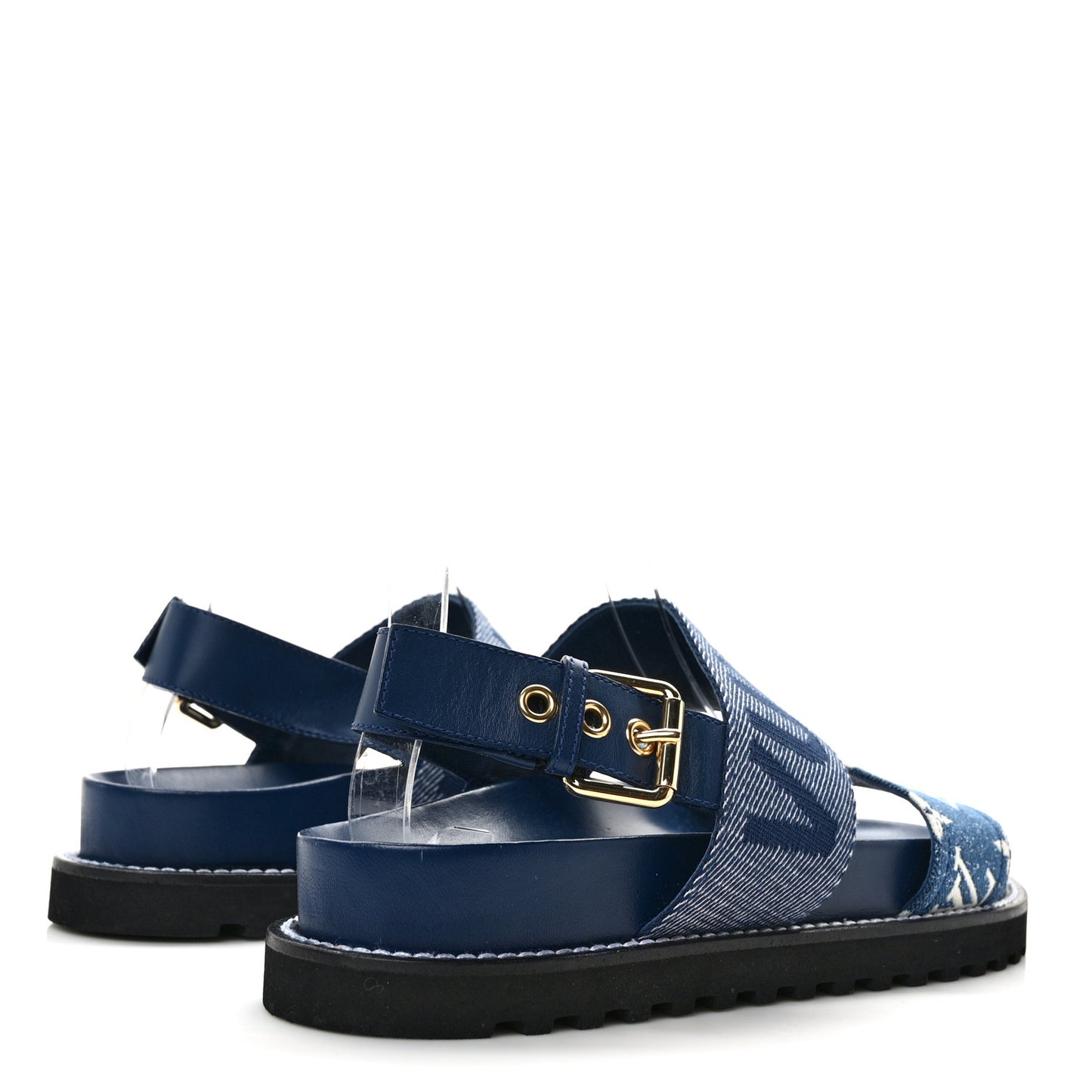 Monogram Denim Paseo Flat Comfort Sandals 39.5 Navy Blue