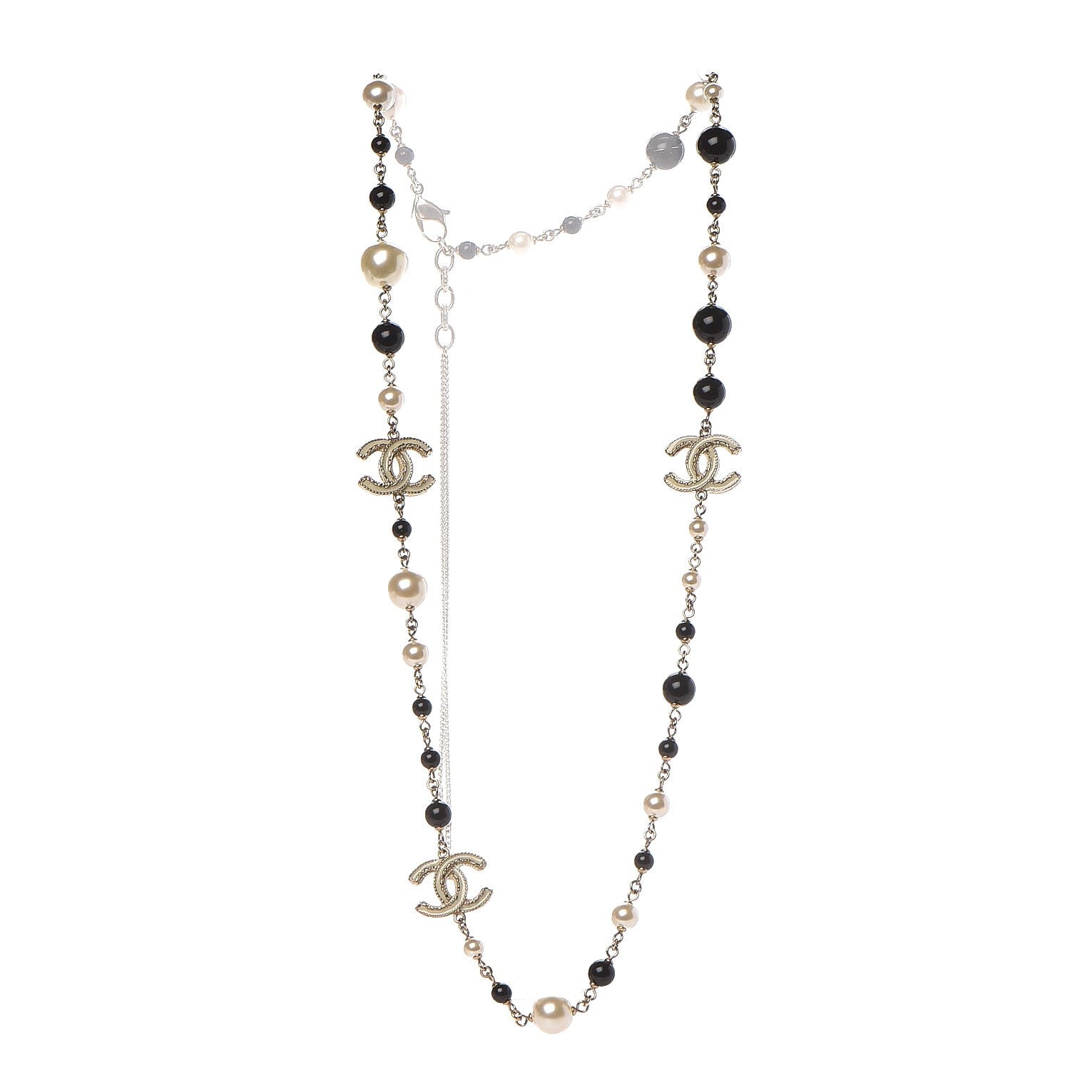 Chanel Pearl Bead Enamel CC Long Necklace Black Gold 3 of 5